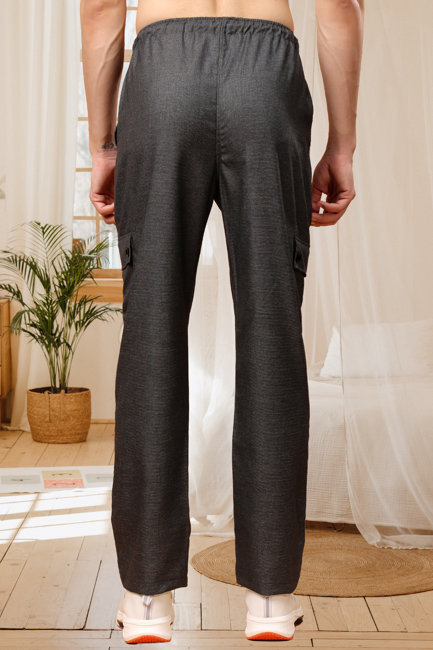 Smoke Grey Textured Stretch Cargo