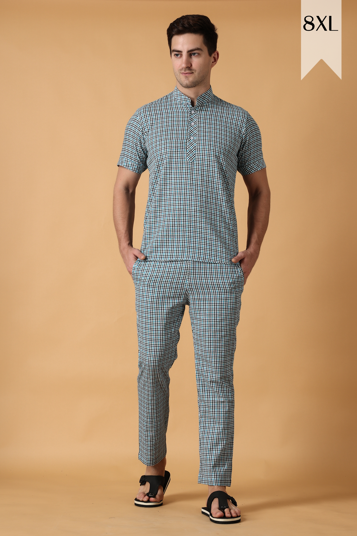Buy Plus Size Blue Checked Lounge Wear Set At Apella | Sizes XS to 10 XL | India | Free Delivery | Customized