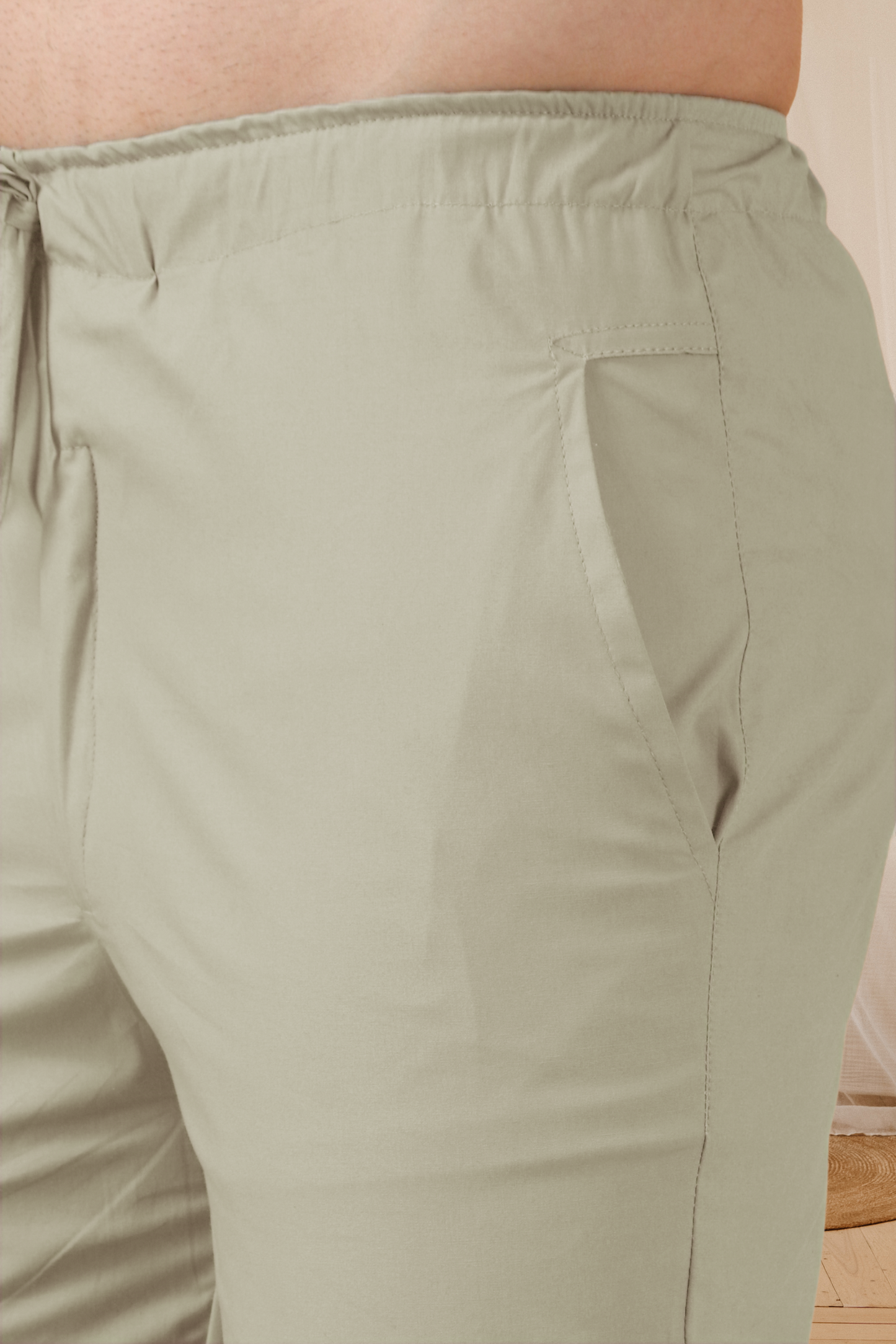 Off White Solid Cotton Cargo