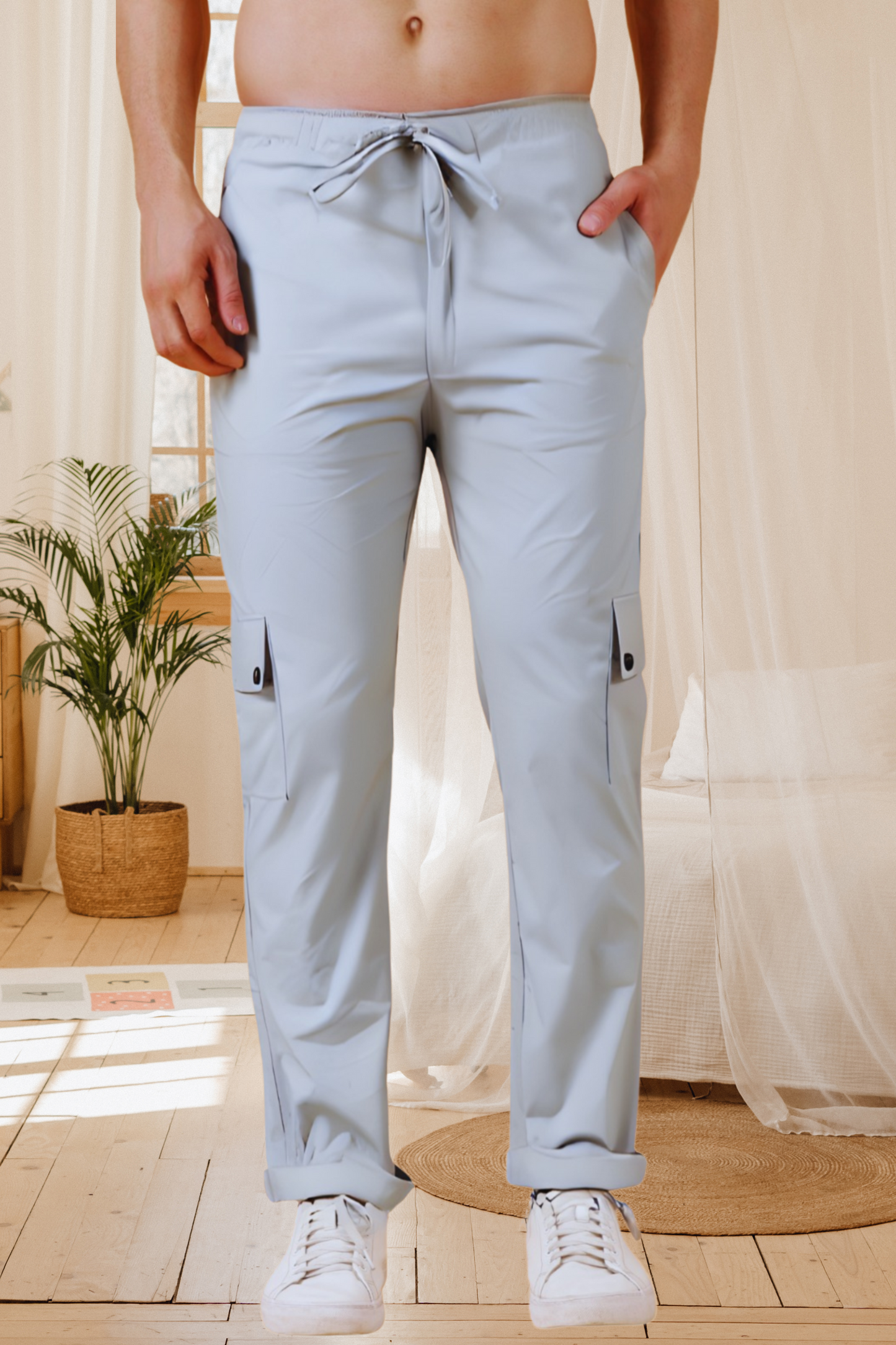 Buy Plus Size Light Powder Blue Cotton Cargo At Apella | Sizes XS to 10 XL | India | Free Delivery | Customized