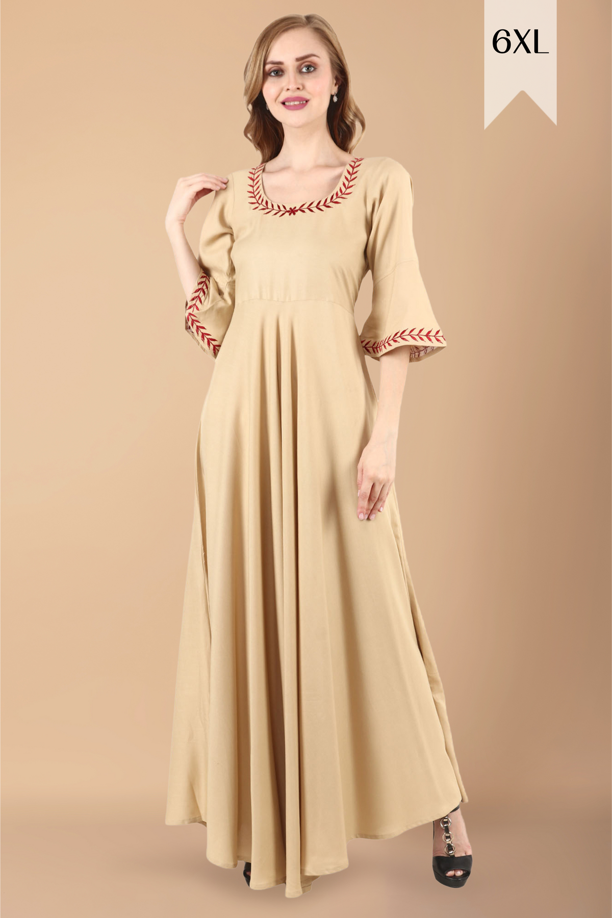 Buy Plus Size Minimal Beige Dress At Apella | Sizes XS to 10 XL | India | Free Delivery | Customized