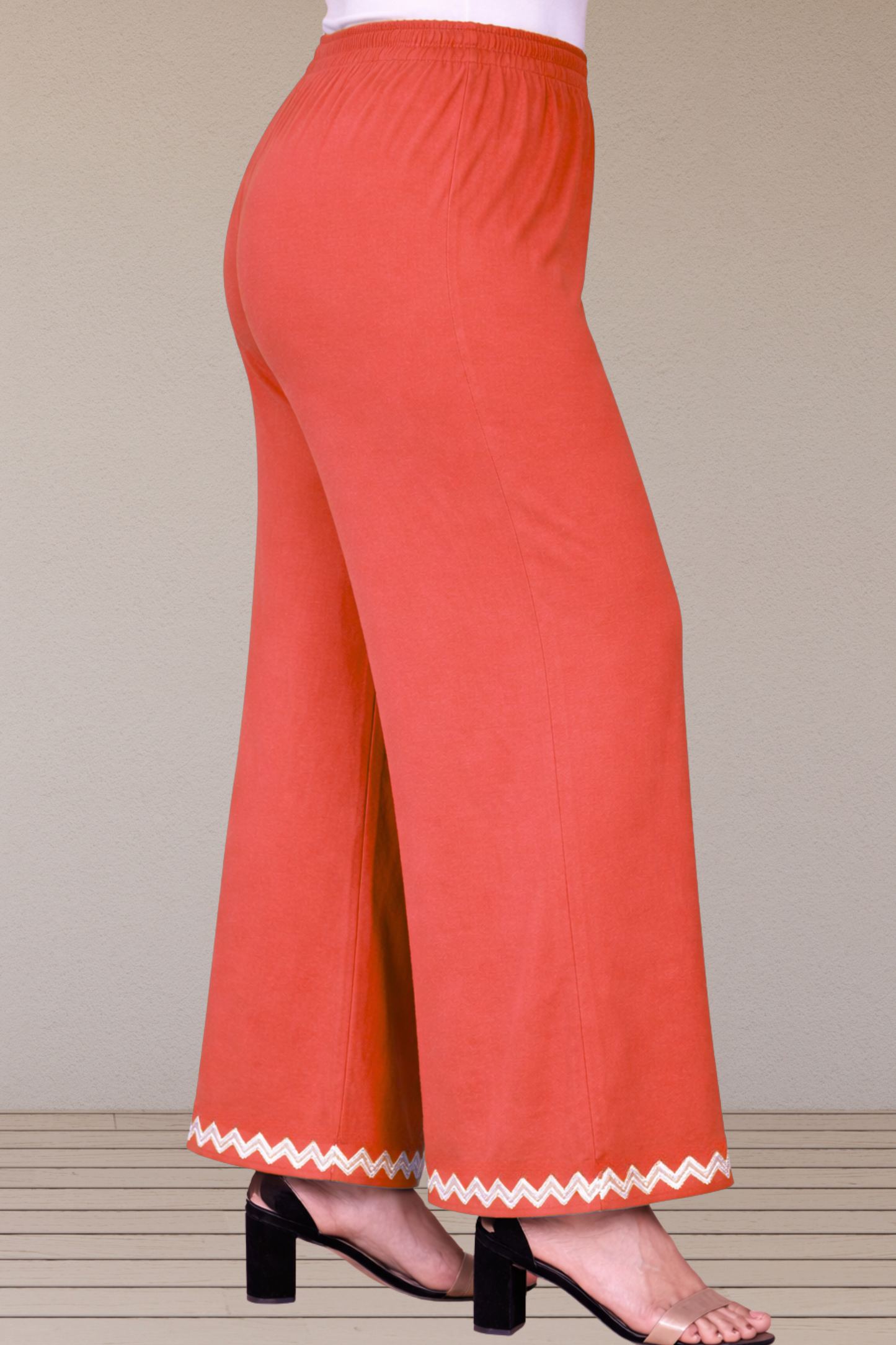 Pale Red Embellished Cotton Palazzo