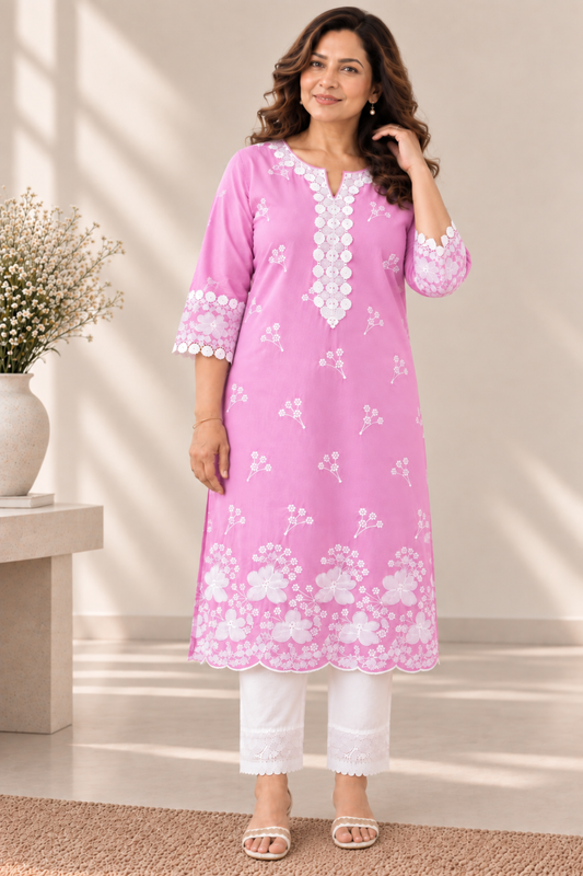 Pariza Pink Cotton Chikankari Kurta