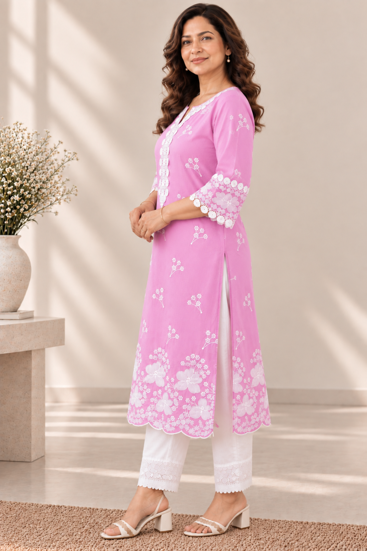 Pariza Pink Cotton Chikankari Kurta