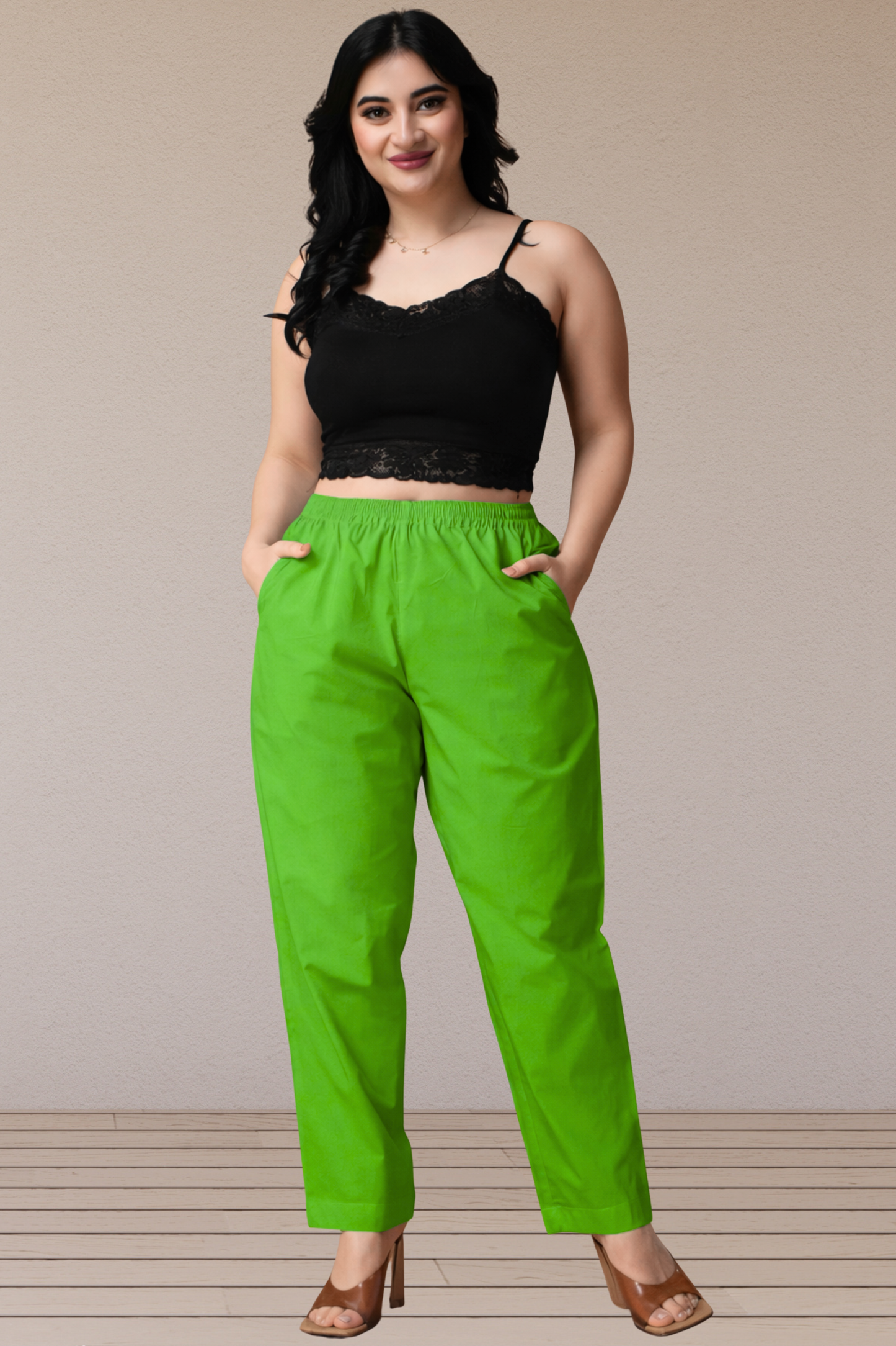 Parrot Green Poplin Cotton Pant