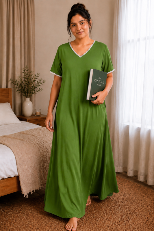 Leaf Green Rayon Night Gown