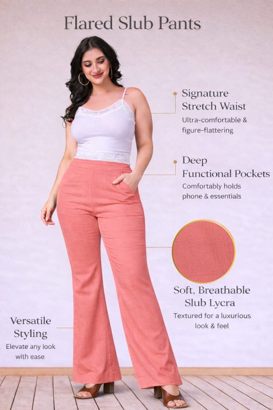 Peach Flared Slub Pants
