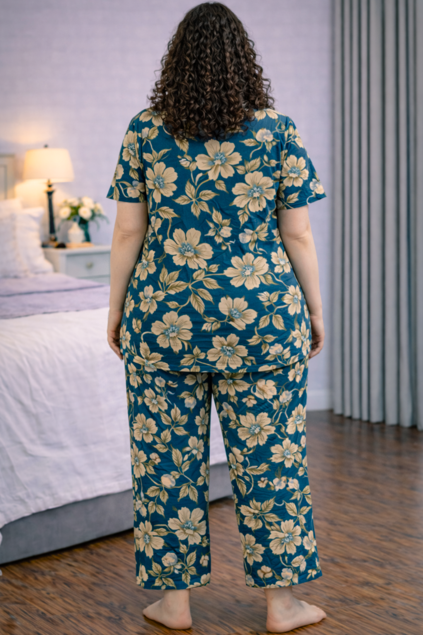 Muted Peacock Cotton Night Suit