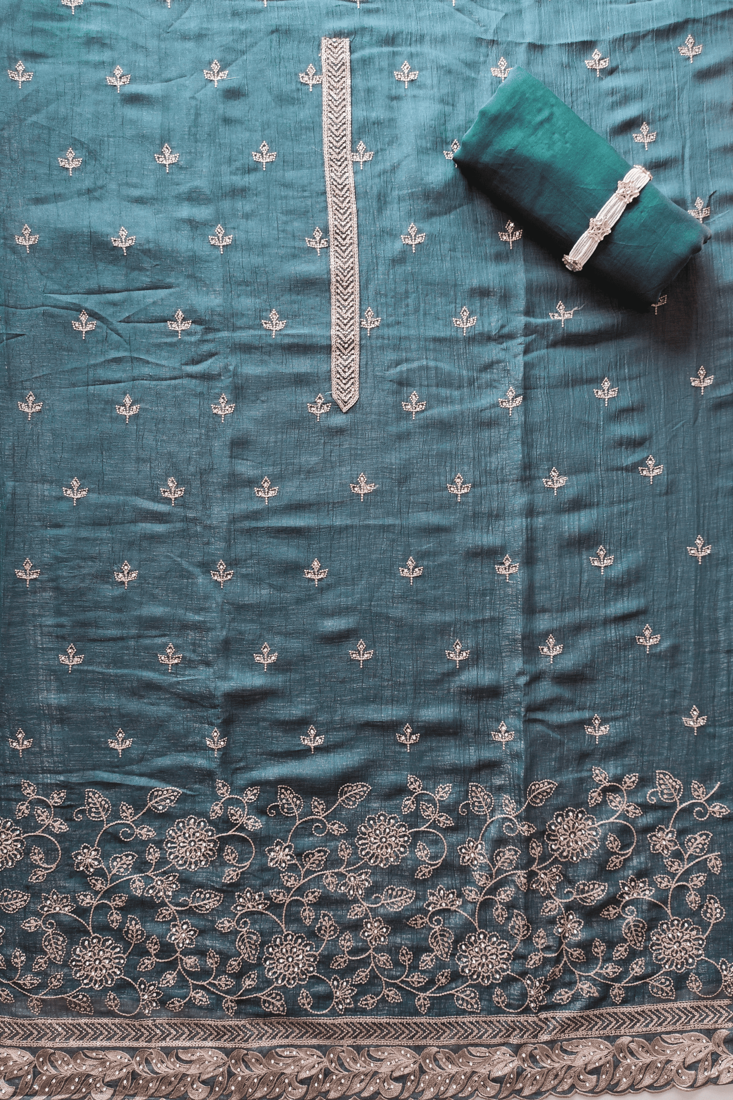 Peacock Shimmered Tissue Unstitched Suit