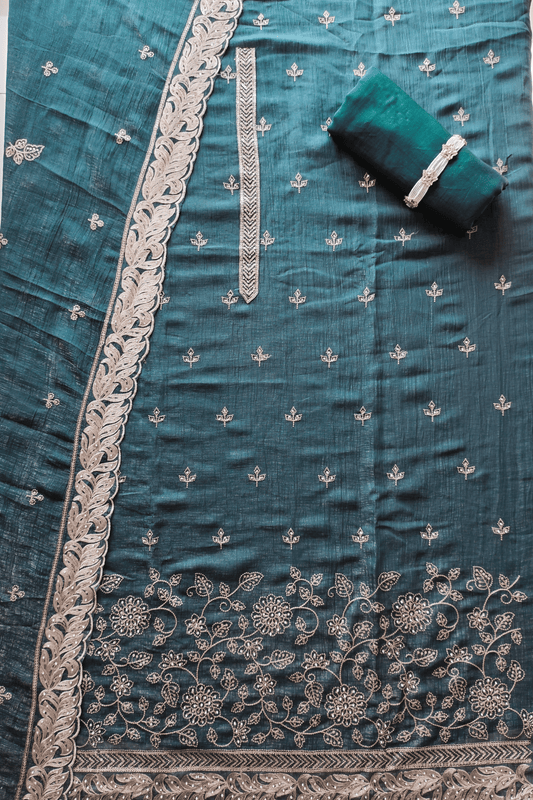 Peacock Shimmered Tissue Unstitched Suit