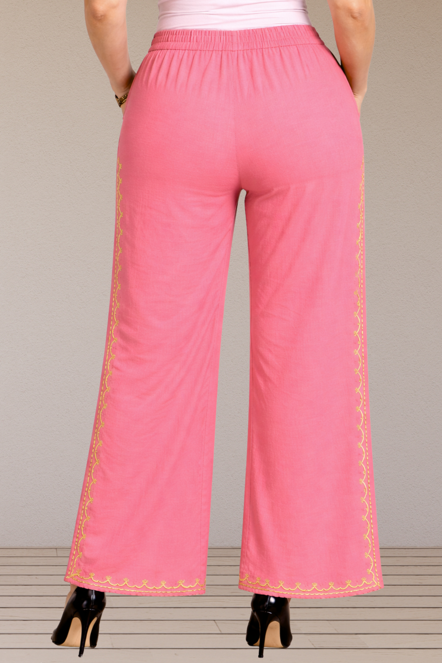 Pink Embroidered Cotton Palazzo