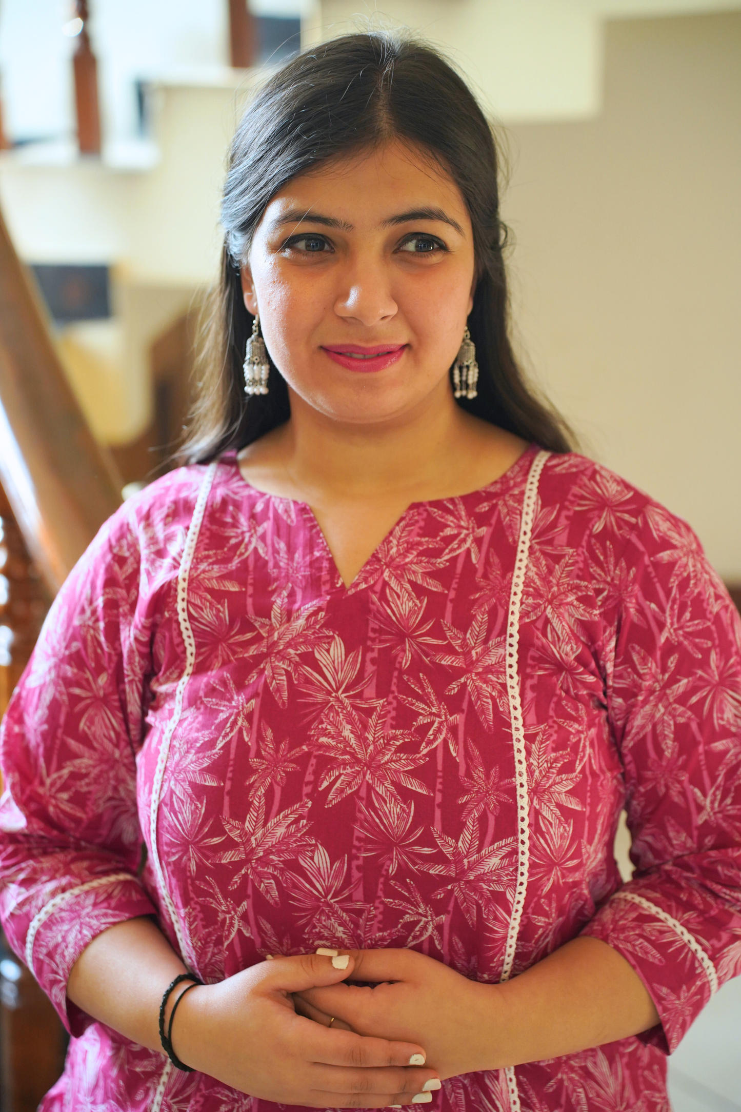 Pink Floral Cotton Kurta