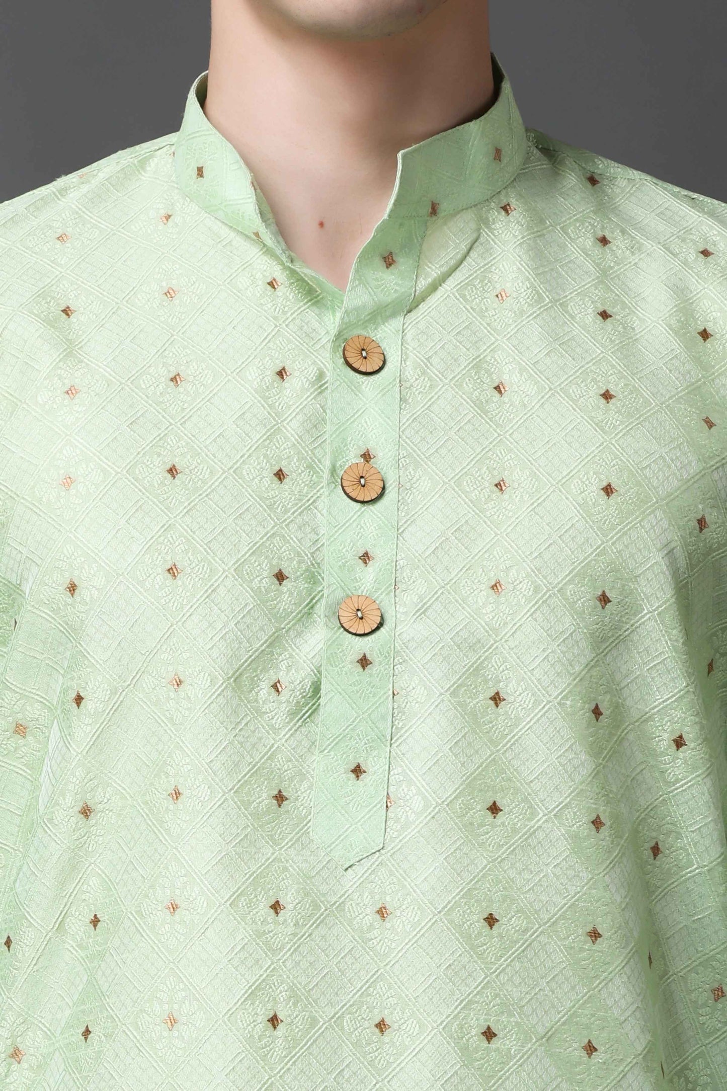 Buy Plus Size Pista Green Jacquard Kurta Pajama At Apella | Sizes XS to 10 XL | India | Free Delivery | Customized