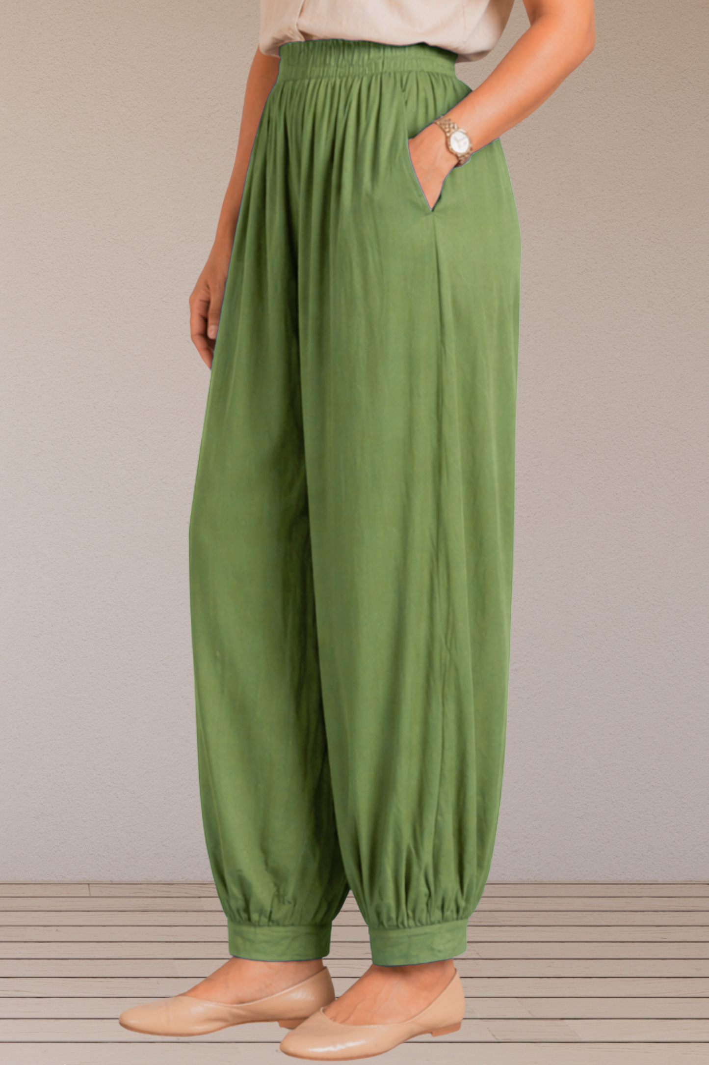 Pista Green Rayon Afghani Pants