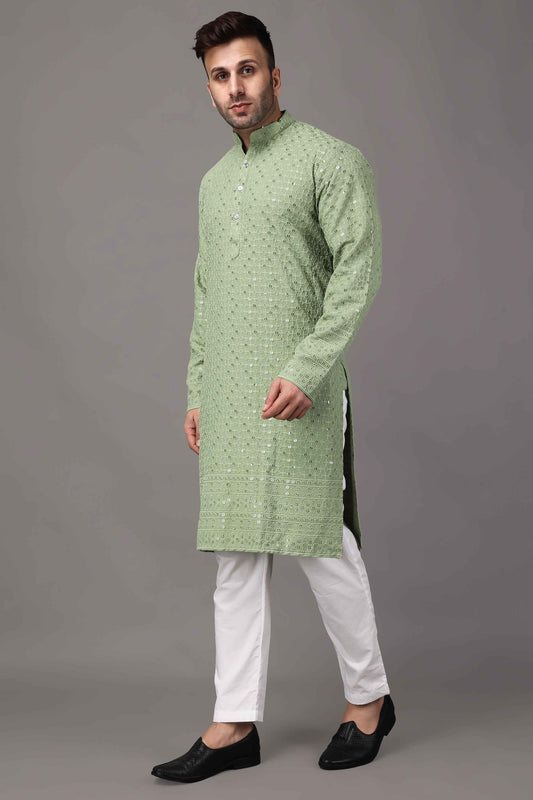 Buy Plus Size Pista Sequinned Fancy Kurta At Apella | Sizes XS to 10 XL | India | Free Delivery | Customized