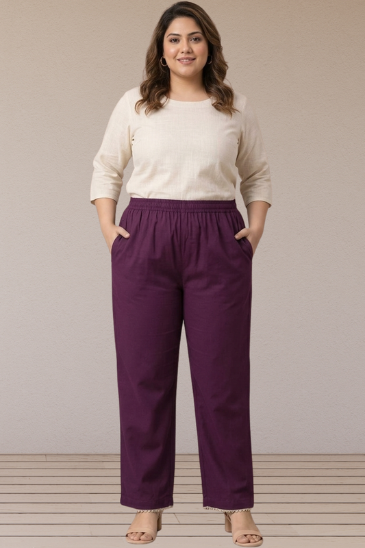 Plum Cotton Straight Pant