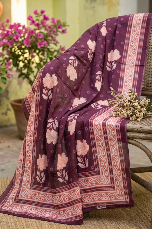 Plum Floral Cotton Dupatta