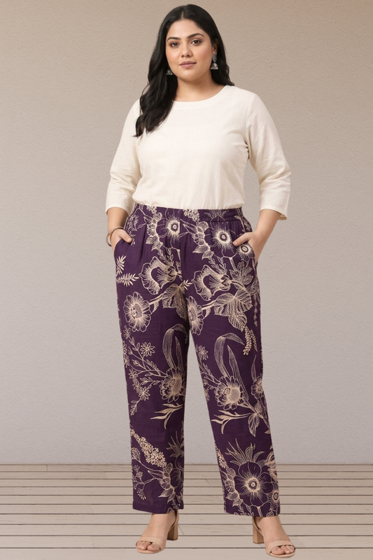 Plum Floral Cotton Pant