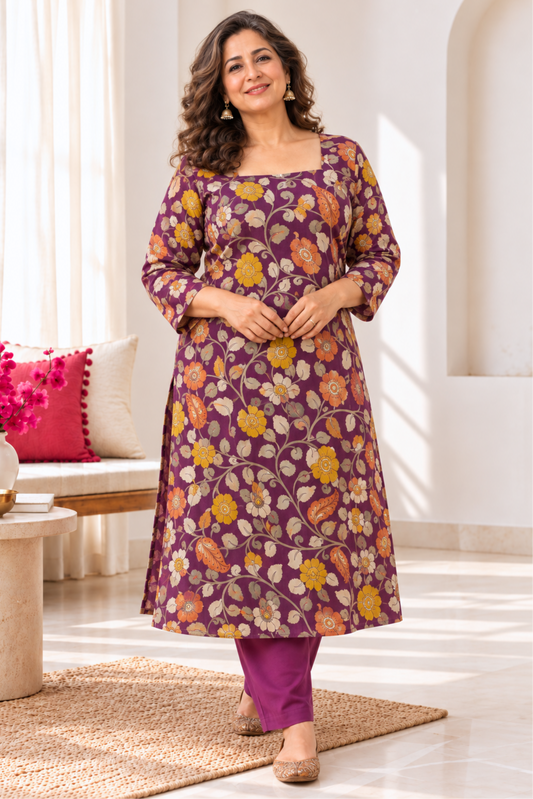 Plum Garden A-line Cotton Kurta