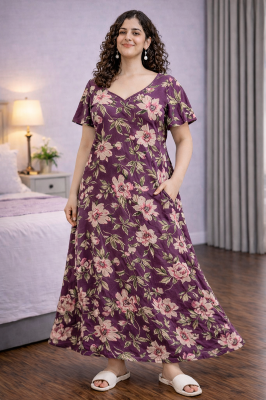 Plum Whisper Cotton Night Gown