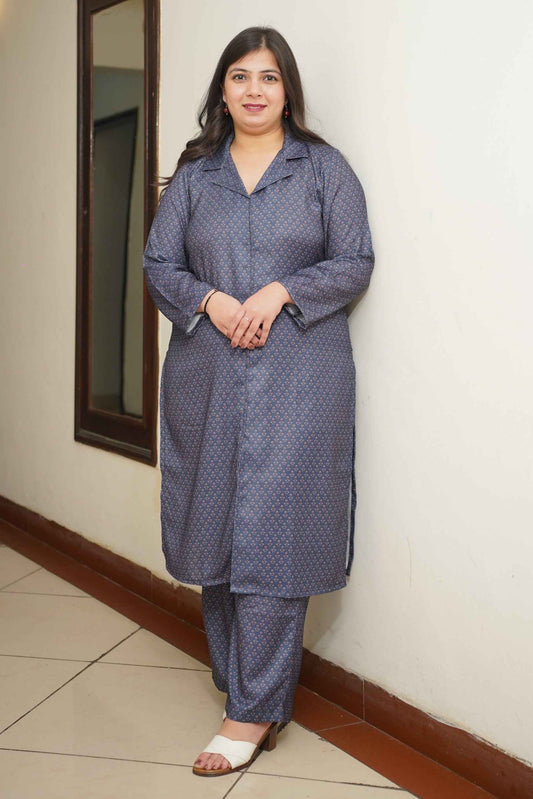 Smoke Blue Woollen Kurta Set