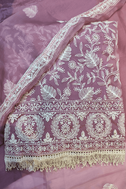 Dusty Pink Thread Embroidered Unstitched Suit