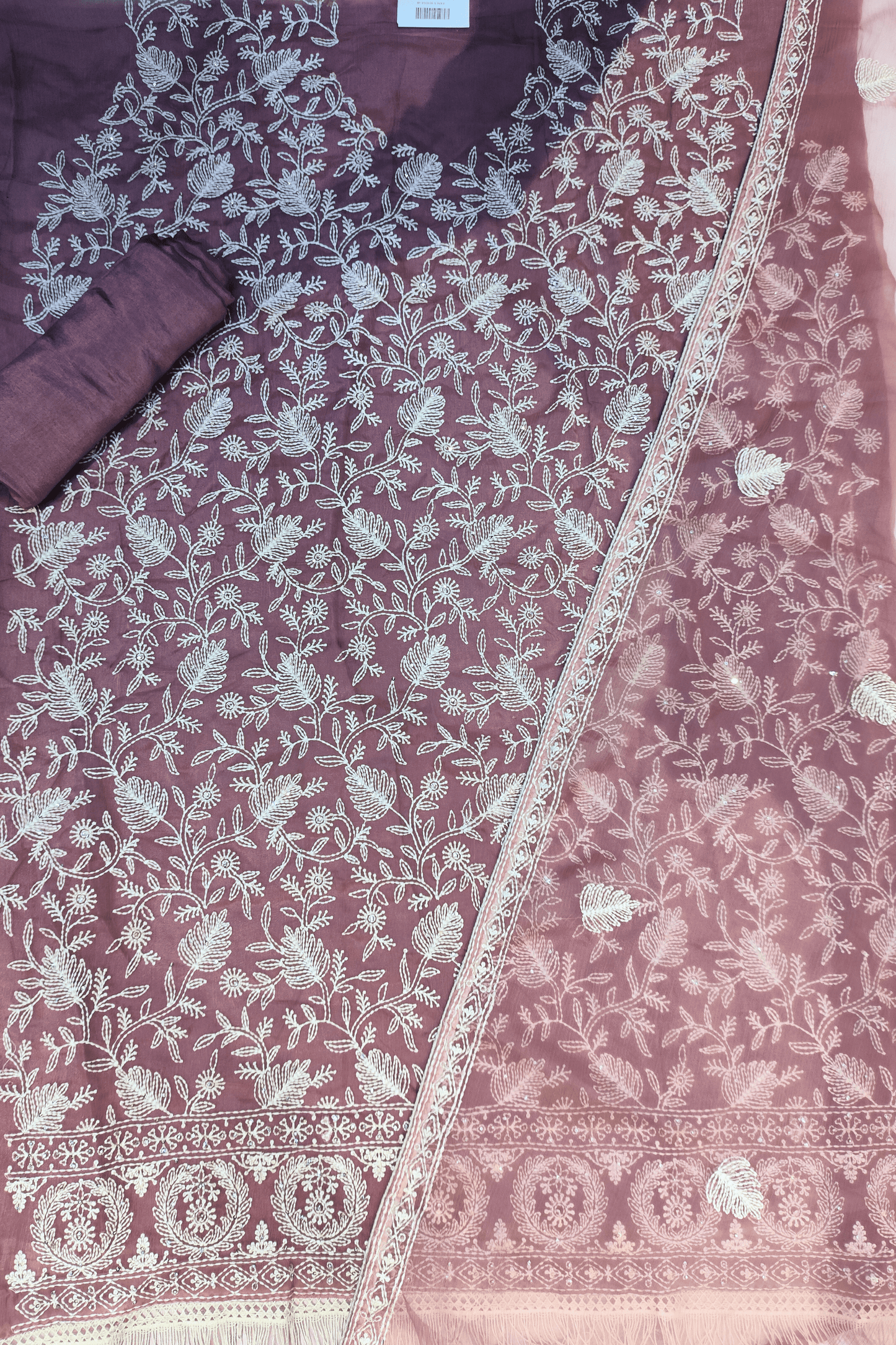 Dusty Pink Thread Embroidered Unstitched Suit