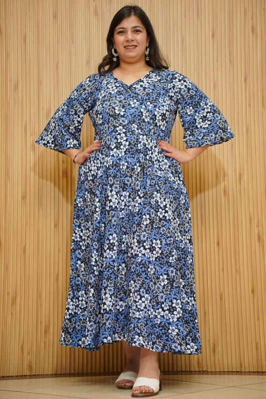 Indigo Blossom Floral Maxi Dress