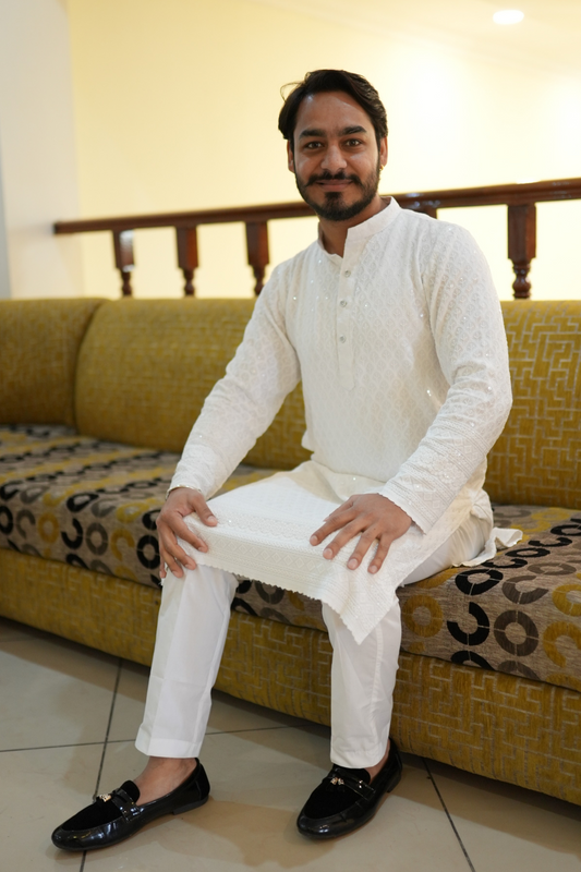 Radiant White Sequined Couple Dress