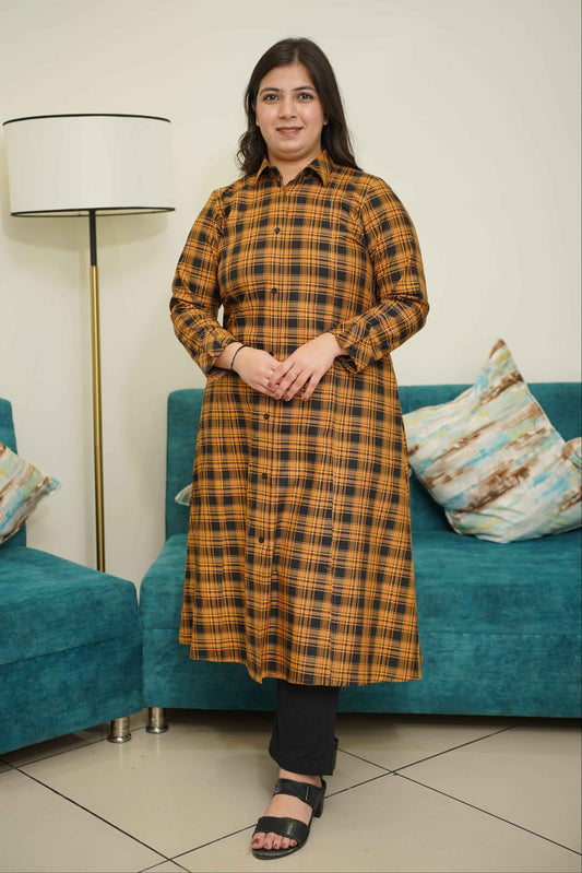 Rust Checked Woollen Kurta