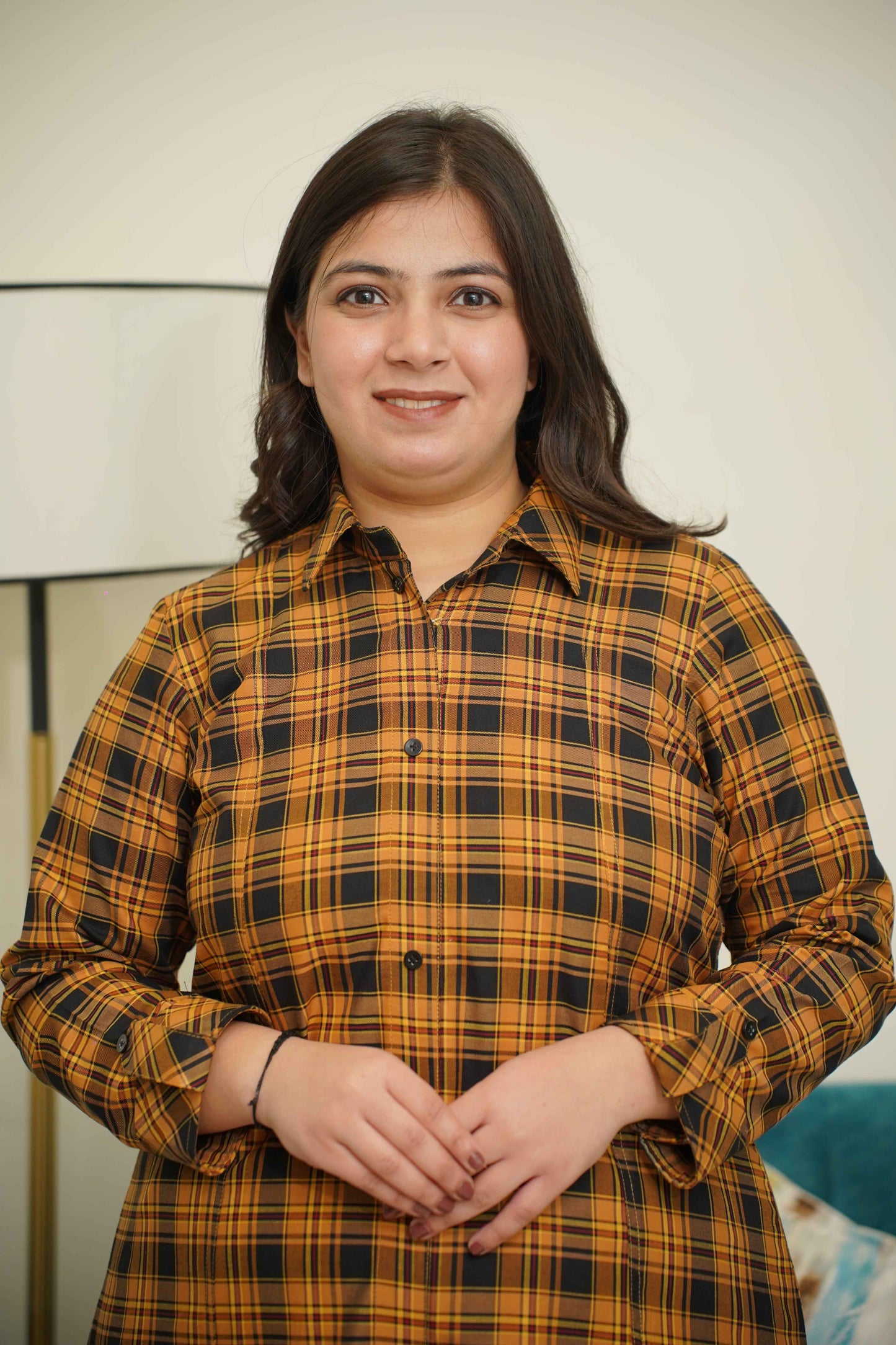 Rust Checked Woollen Kurta