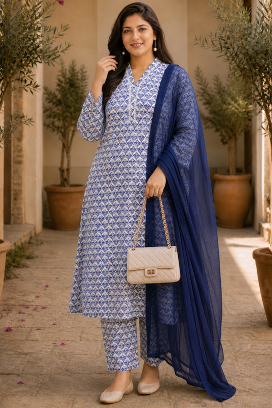 Ivory Neelakshi A-line Cotton Suit Set