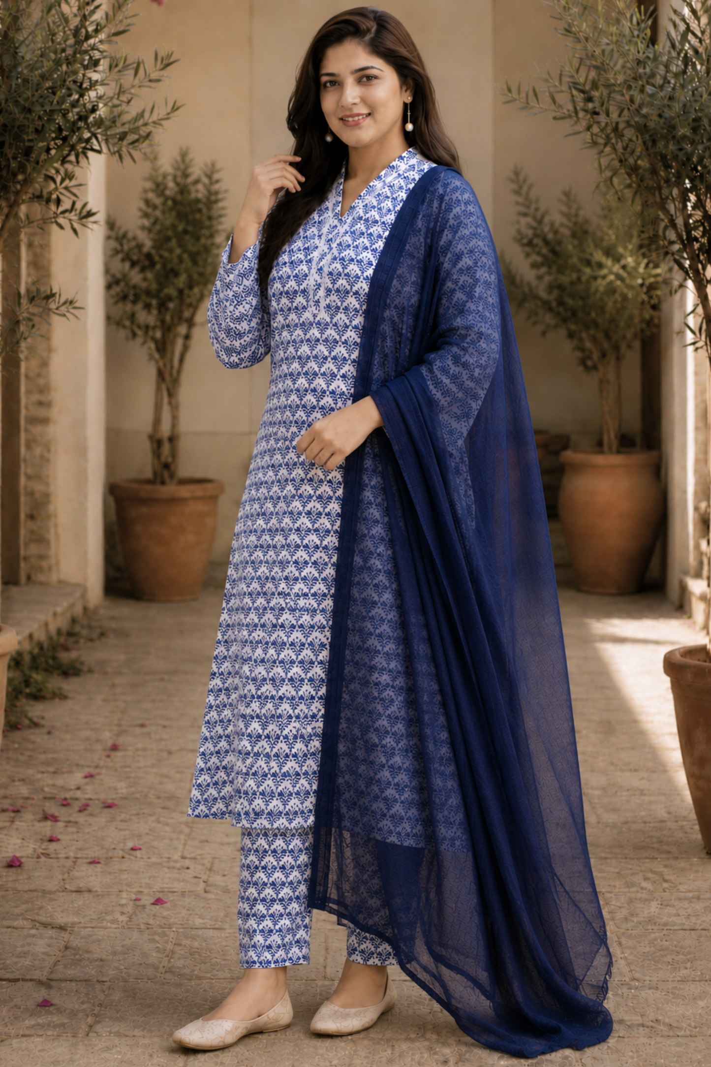 Ivory Neelakshi A-line Cotton Suit Set