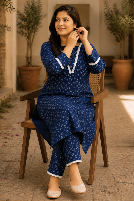 Neel Gul A-line Cotton Kurta Set
