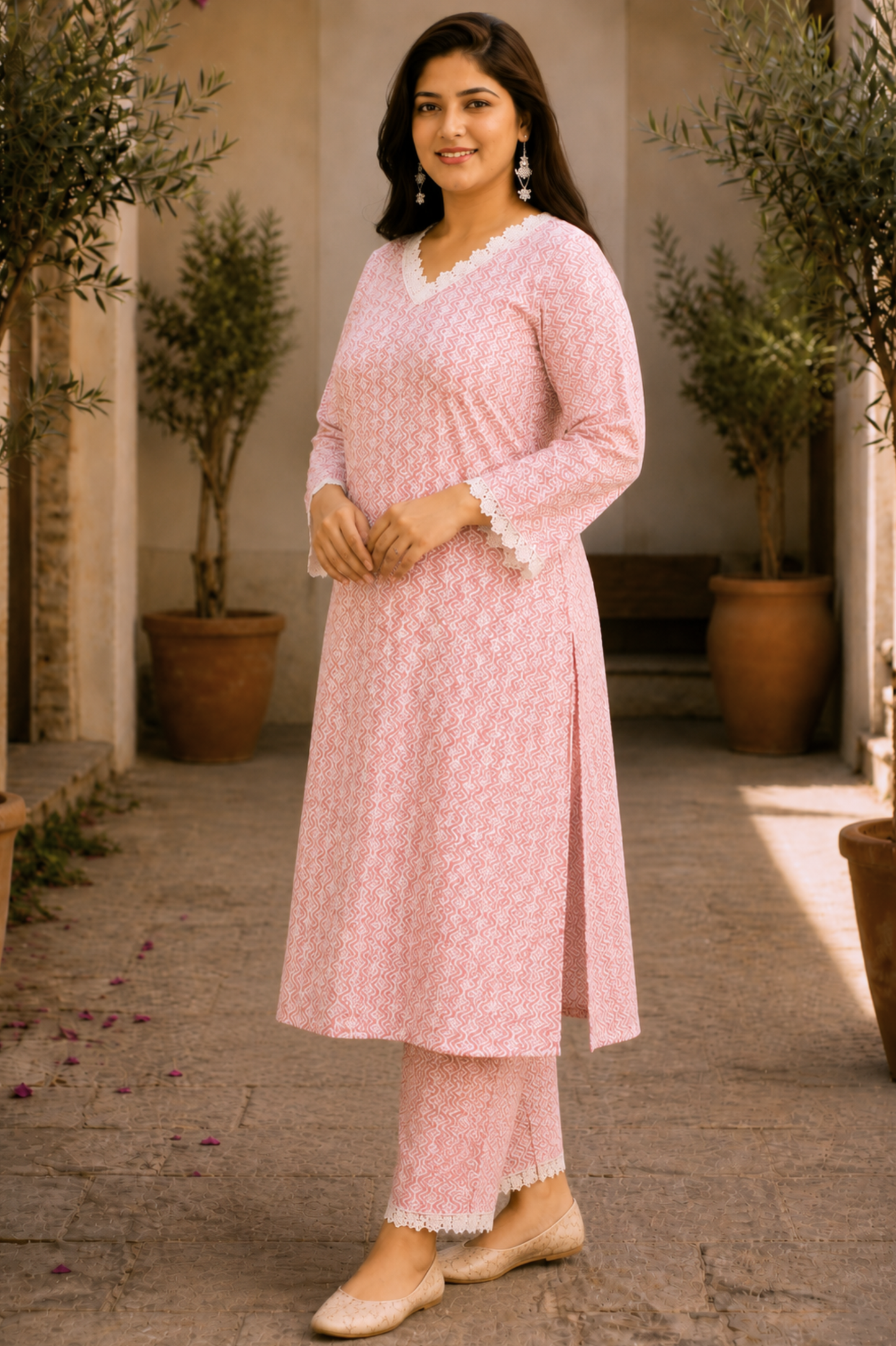 Soft Pink A-line Cotton Kurta Set