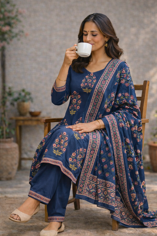 Indigo Meadow Cotton Salwar Suit