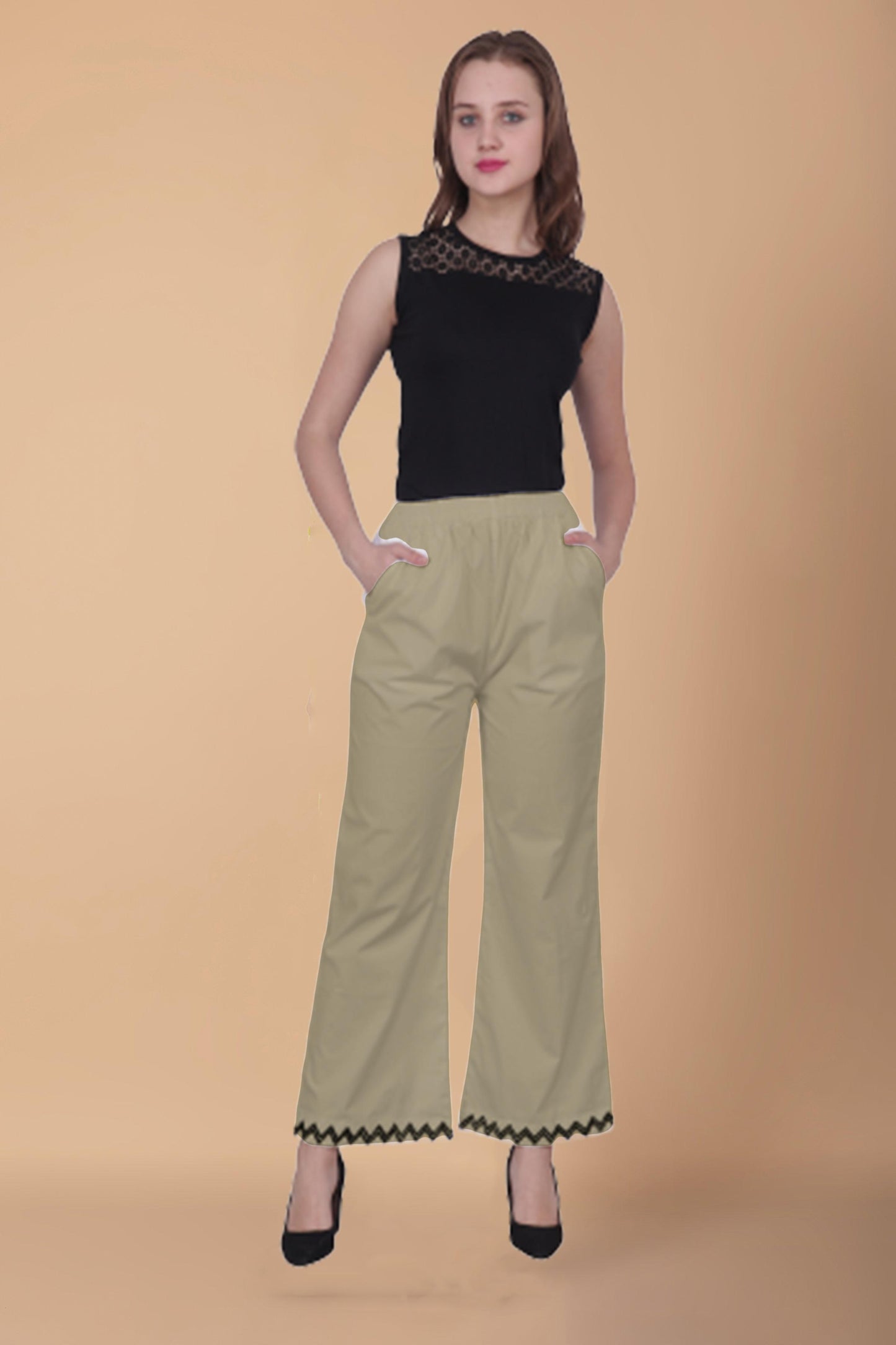 Cream Embellished Cotton Palazzo