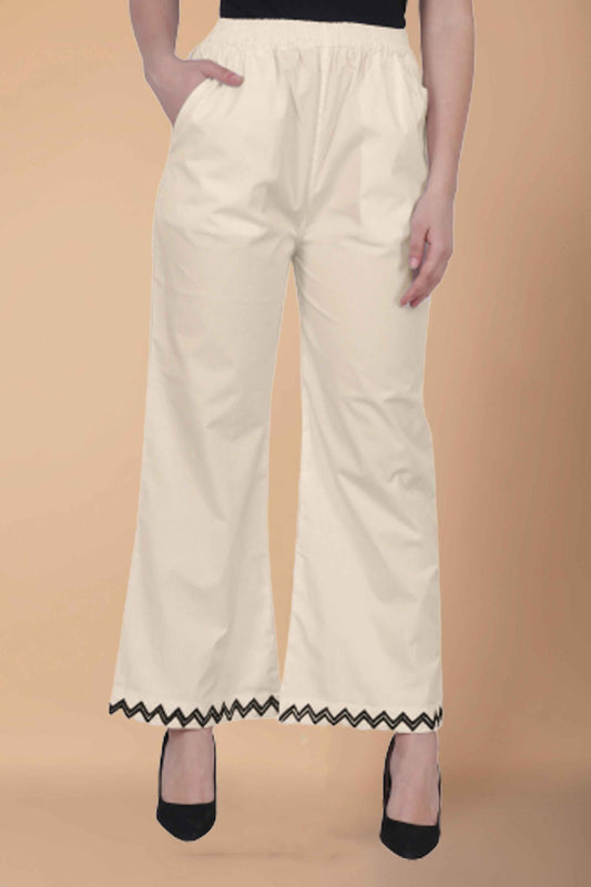 Off White Embellished Cotton Palazzo