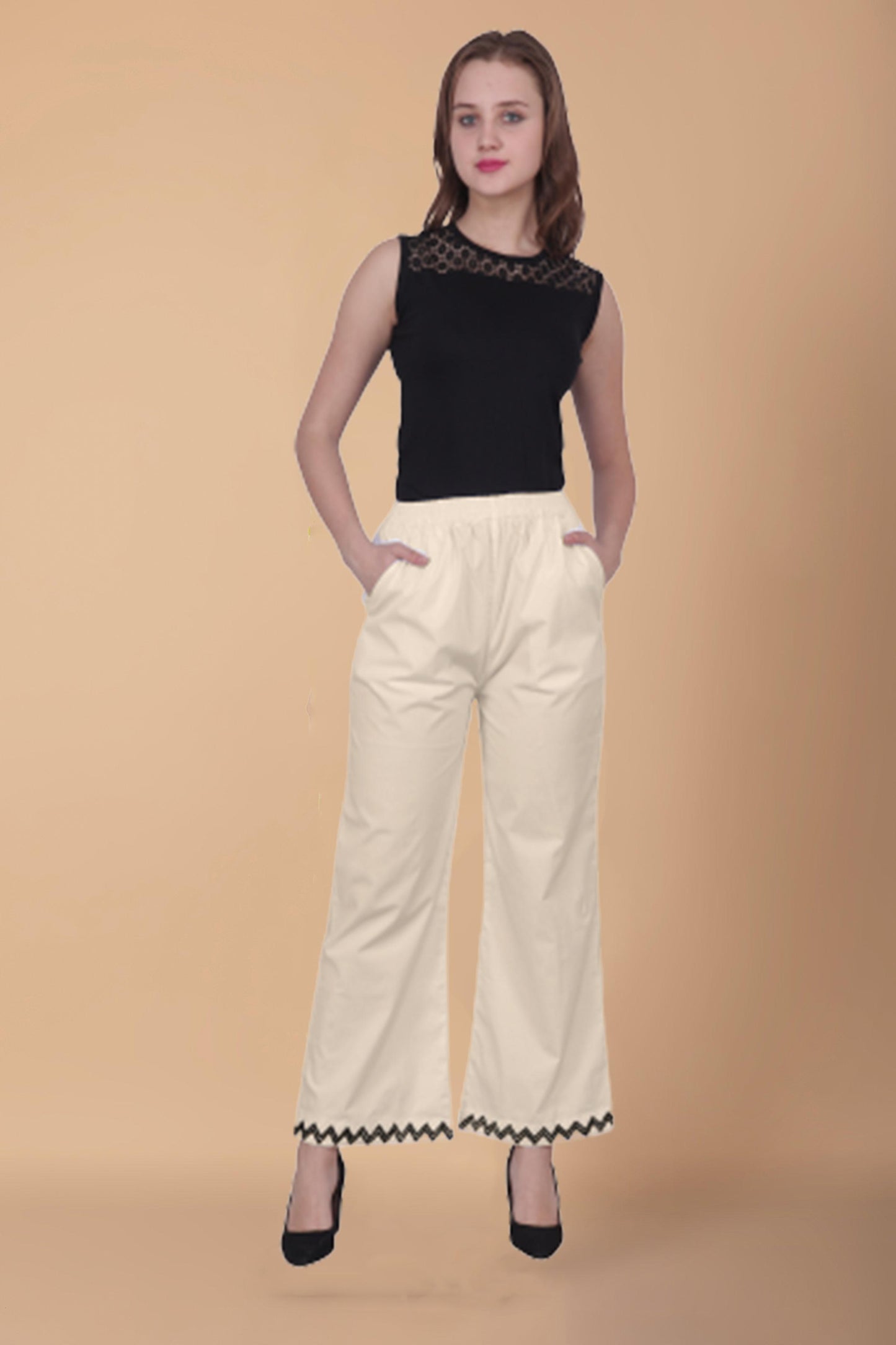 Off White Embellished Cotton Palazzo