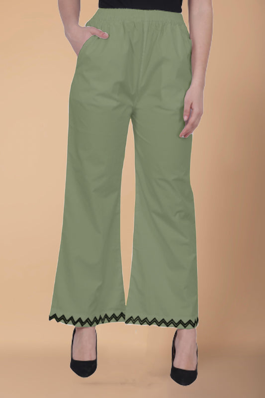 Pista Green Embellished Cotton Palazzo