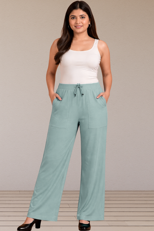 Powder Blue Cotton Linen Flared Pant
