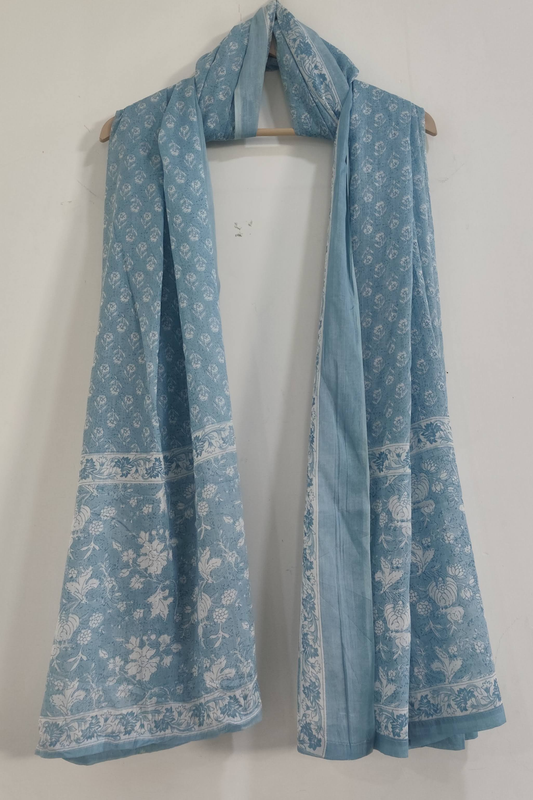 Powder Blue Floral Cotton Dupatta