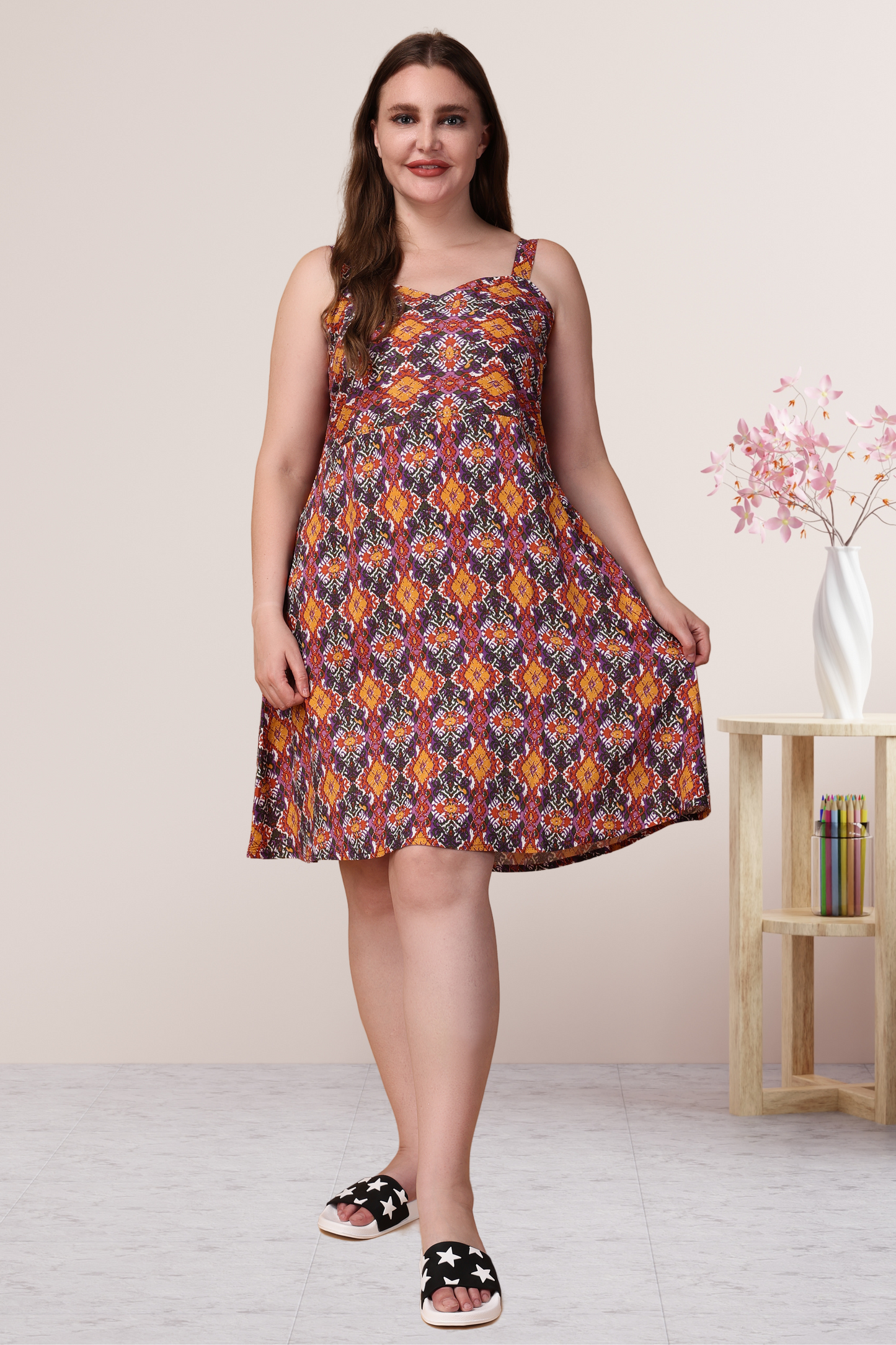 Buy Plus Size Autumn Pallete Rayon Short Nighty At Apella | Sizes XS to 10 XL | India | Free Delivery | Customized