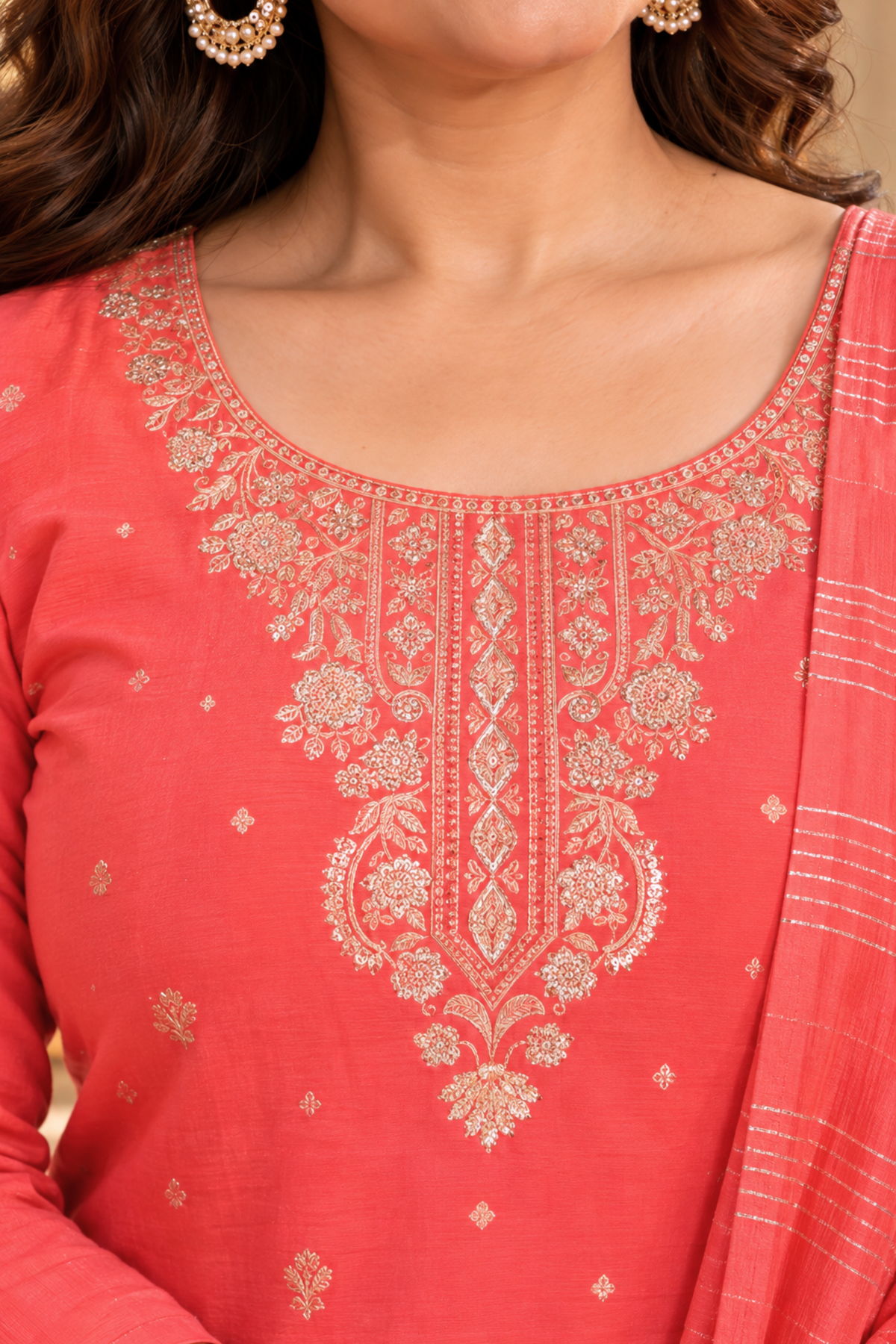 Pristine Peach Silk Suit Set