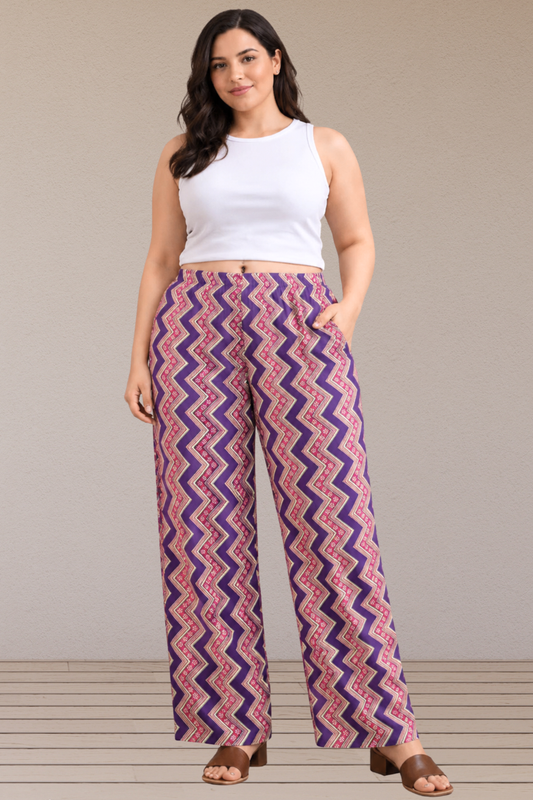 Purple Zigzag Cotton Palazzo