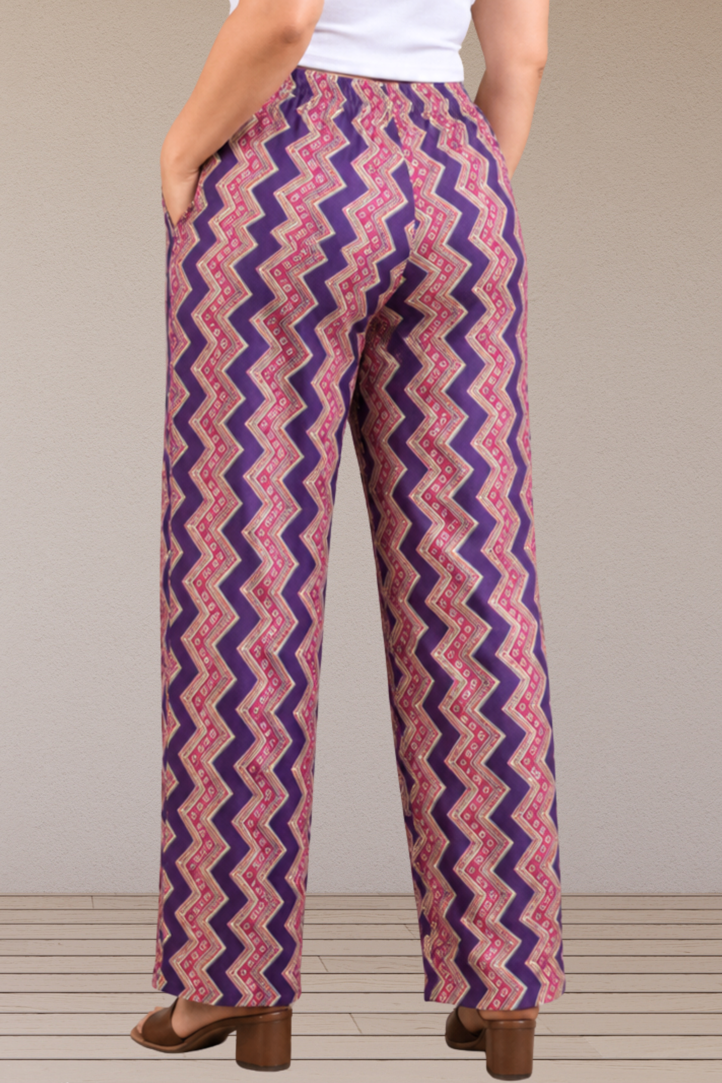 Purple Zigzag Cotton Palazzo