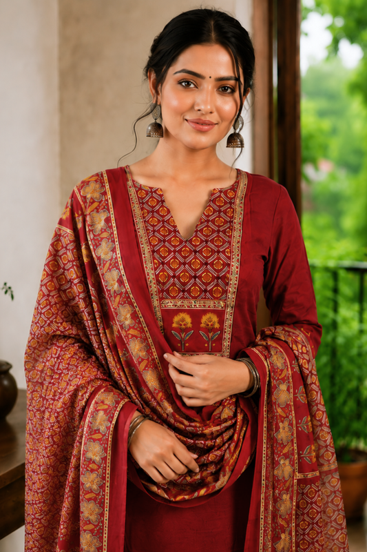 Maroon Gulbahar Cotton Suit Set
