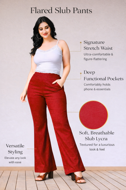Red Flared Slub Pants
