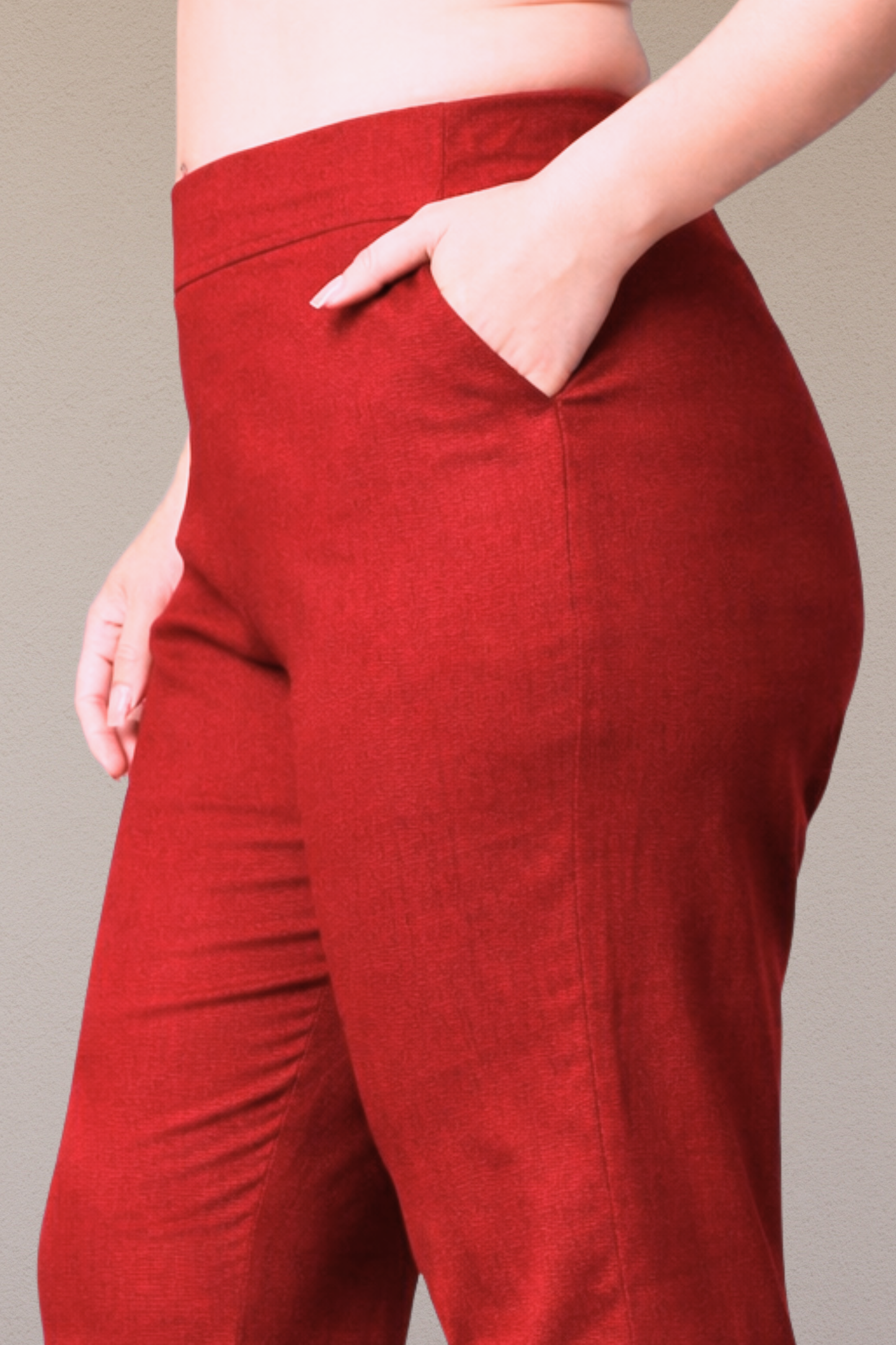 Red Flared Slub Pants