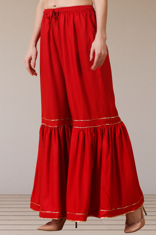 Red Frilled Rayon Sharara